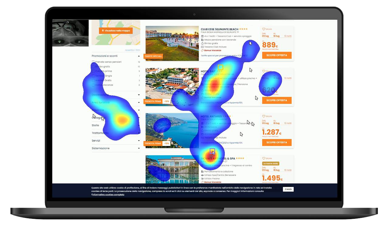 test di usabilità con eye tracker e generazione di heatmap